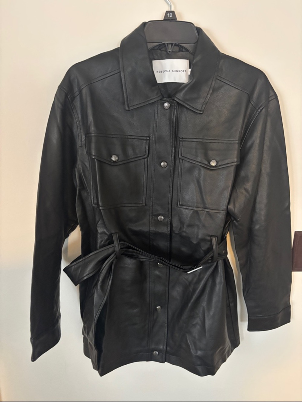 Rebecca Minkoff Black Faux Leather Belted Jacket